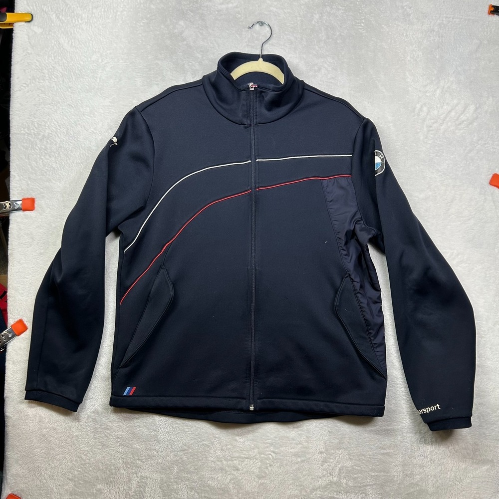 PUMA BMW Motorsport Full Zip Track Jacket Mens Navy Blue Fleece Racing Sport - L